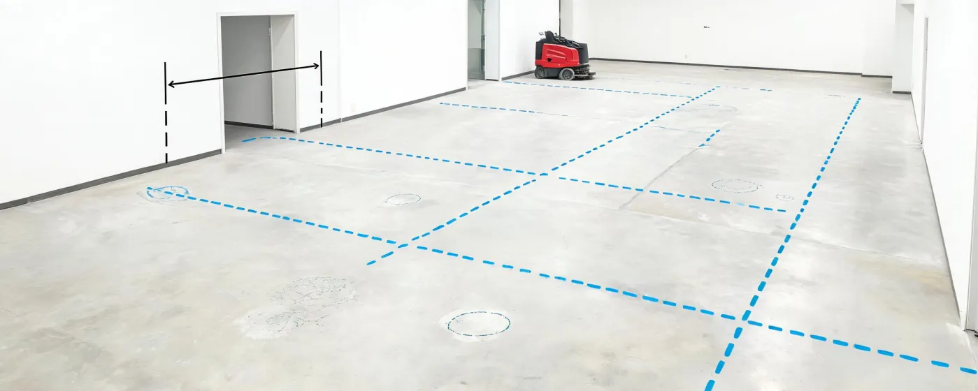 Floor plan and route markers for a Numatic inquiry